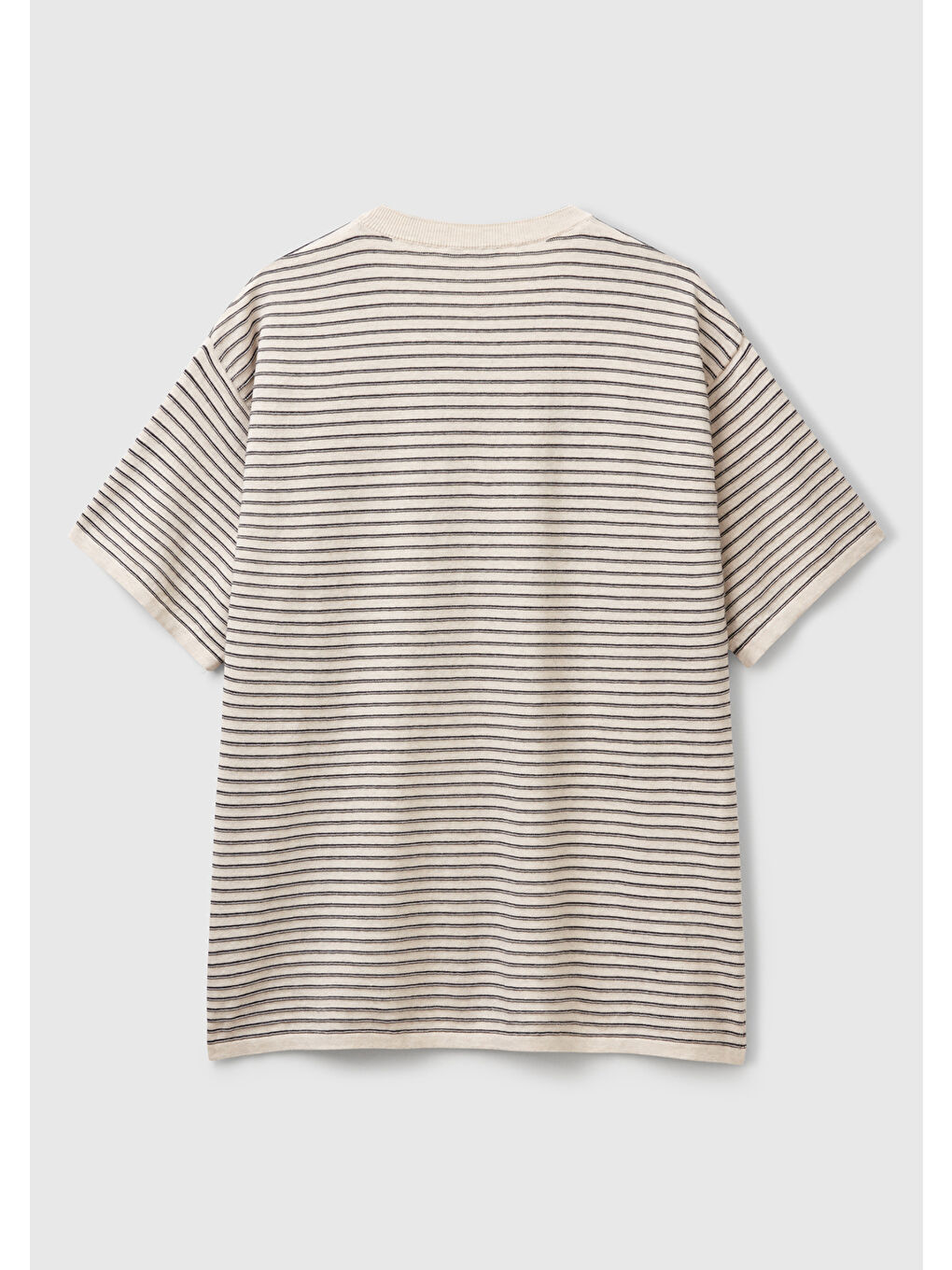 Erkek Bej %100 Pamuk Kısa Kollu Çizgili Rahat Kesim T-Shirt-3