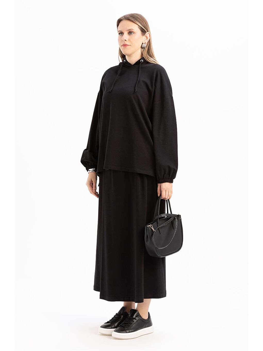 Siyah-Kapüşonlu Elastanlı Etekli Takım-2