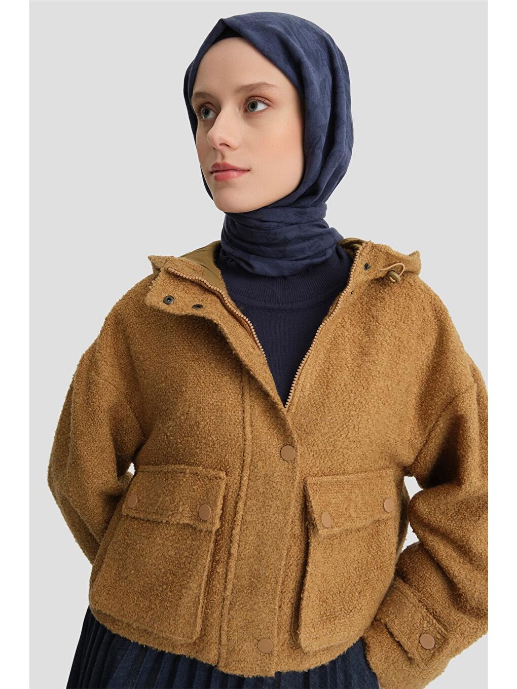 Kahverengi Tüvit Kumaşlı Mont 24K5702 Camel-2