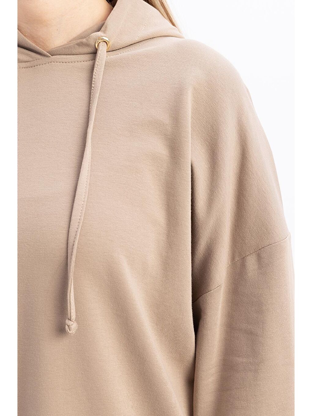 Bej Vizon-Kapüşonlu Elastanlı Etekli Takım-4