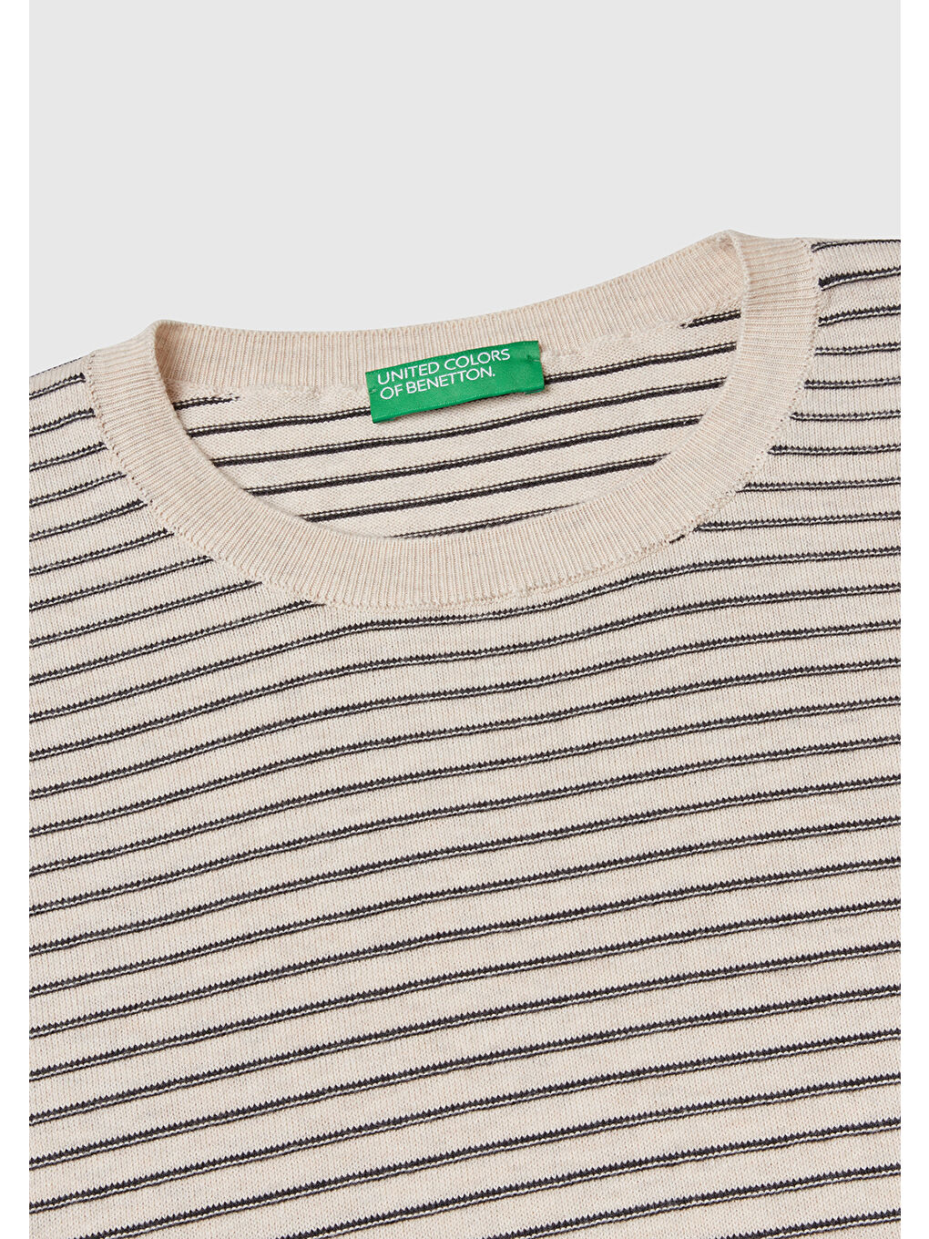 Erkek Bej %100 Pamuk Kısa Kollu Çizgili Rahat Kesim T-Shirt-5