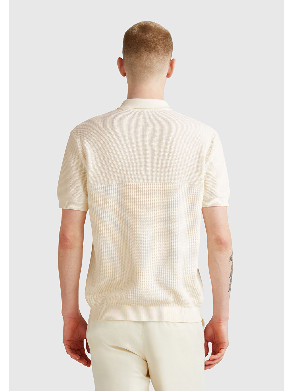 Ekru Erkek Krem %100 Pamuk Regular Fit Triko Polo T-Shirt-2