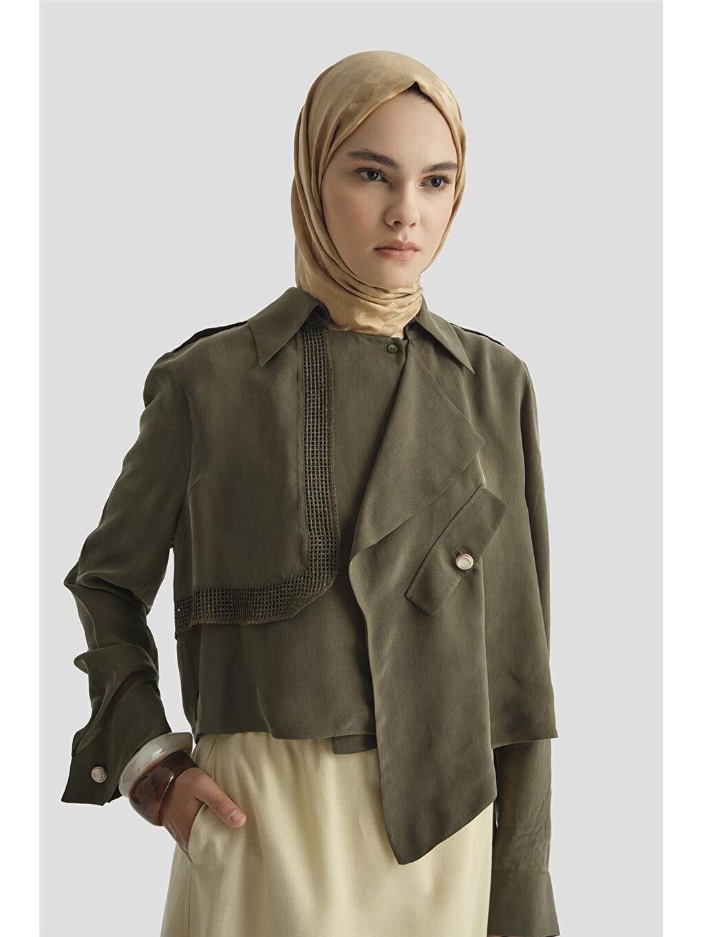 Asimetrik Ceket 25Y5914 Haki-3