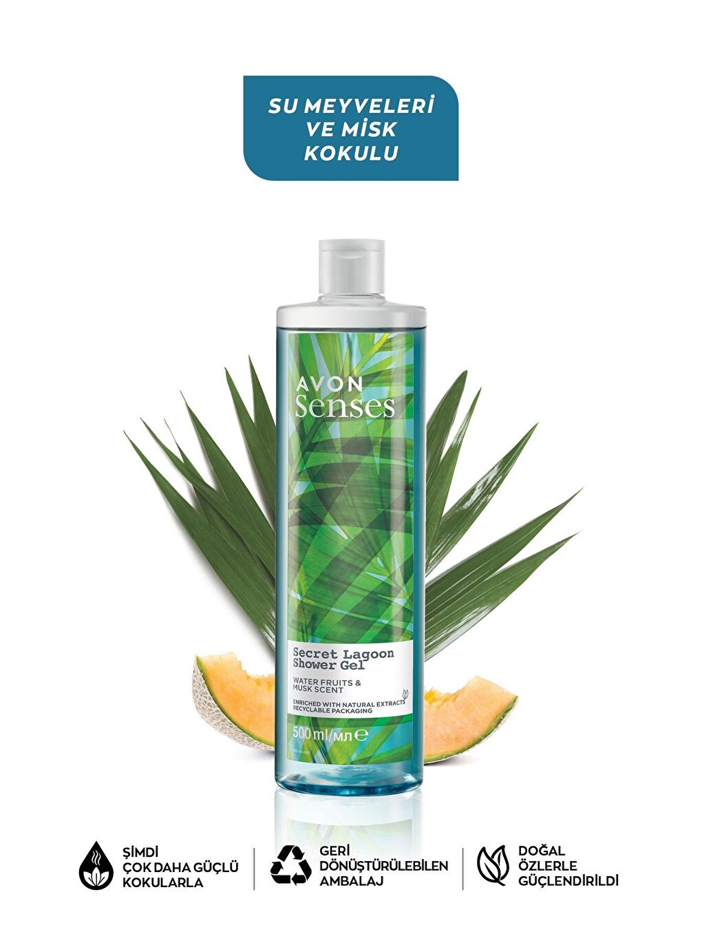 AVON Renksiz Senses Secret Lagoon Su Meyveleri ve Misk Kokulu Duş Jeli 500 Ml. - 1