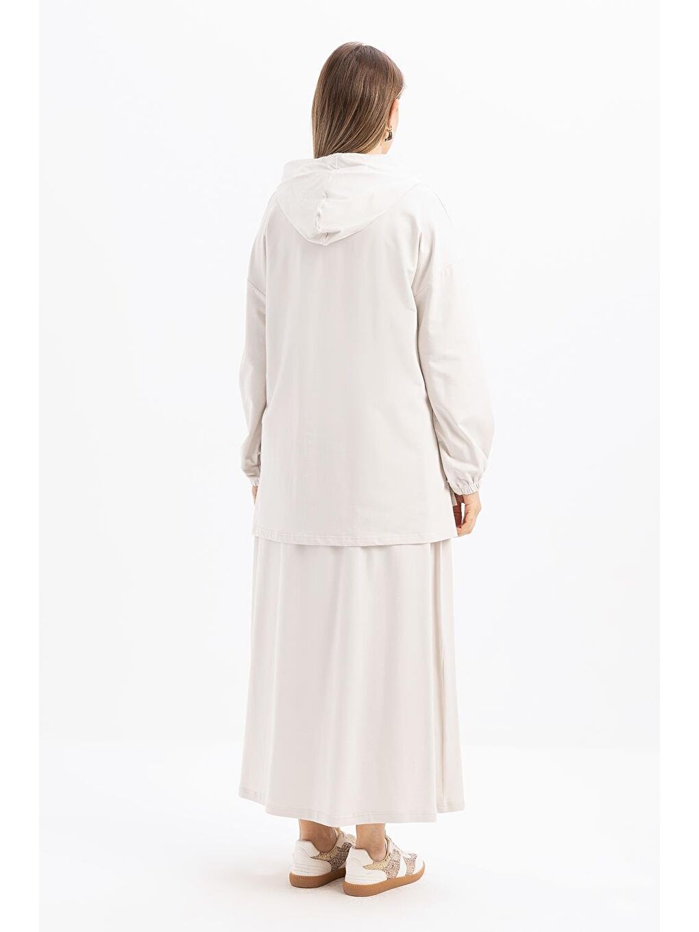 Bej Taş-Kapüşonlu Elastanlı Etekli Takım-2