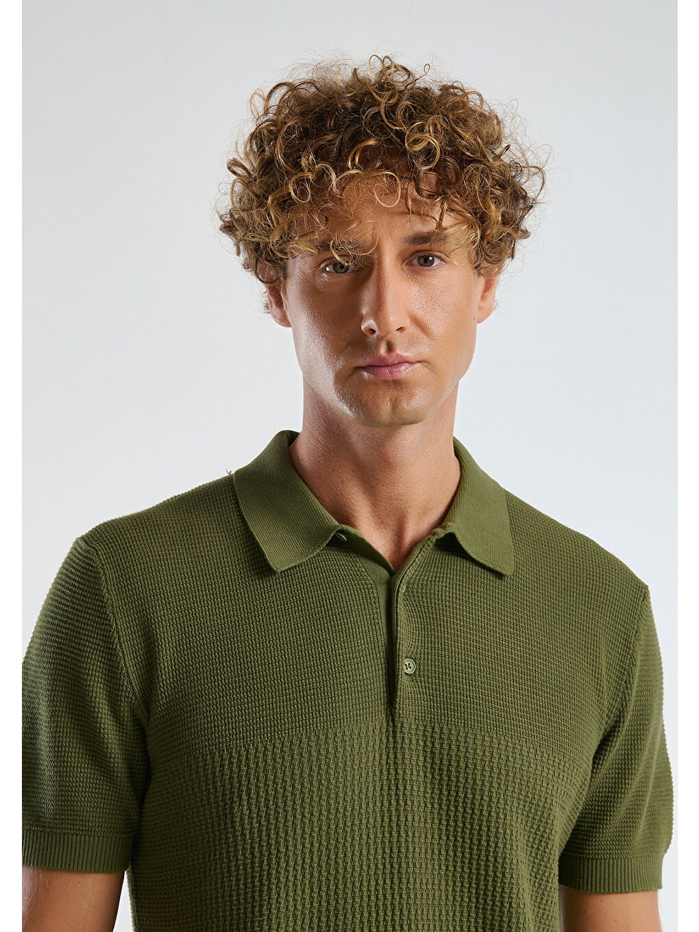 Erkek Haki %100 Pamuk Regular Fit Triko Polo T-Shirt-1