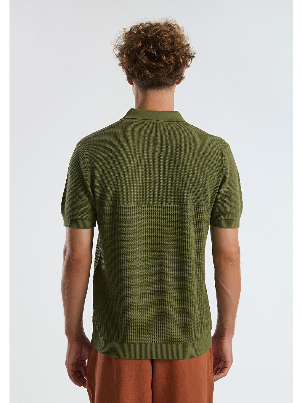 Erkek Haki %100 Pamuk Regular Fit Triko Polo T-Shirt-2