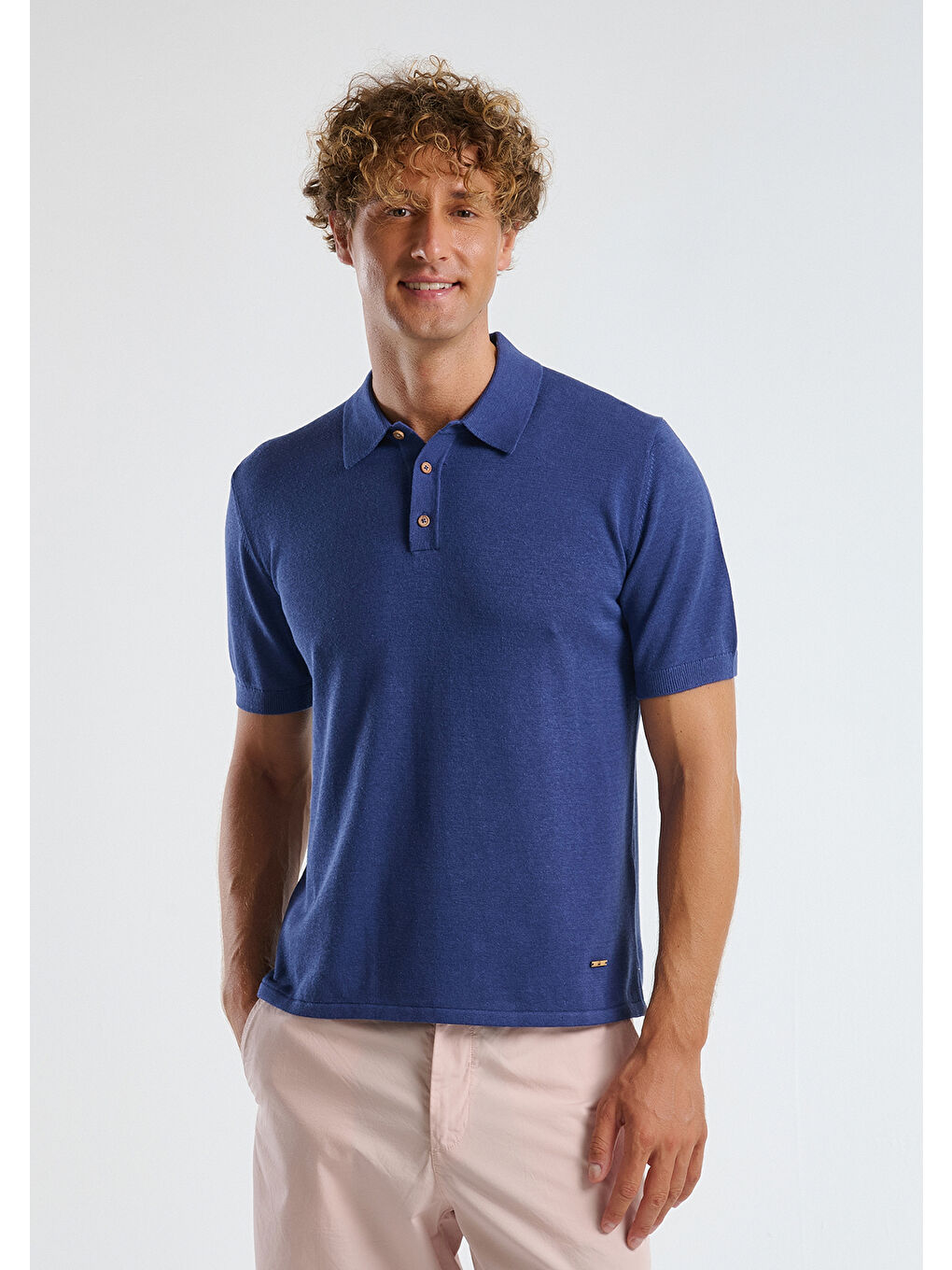 Erkek Lavanta Mavisi Kenevir Karışımlı Regular Fit Triko Polo T-Shirt