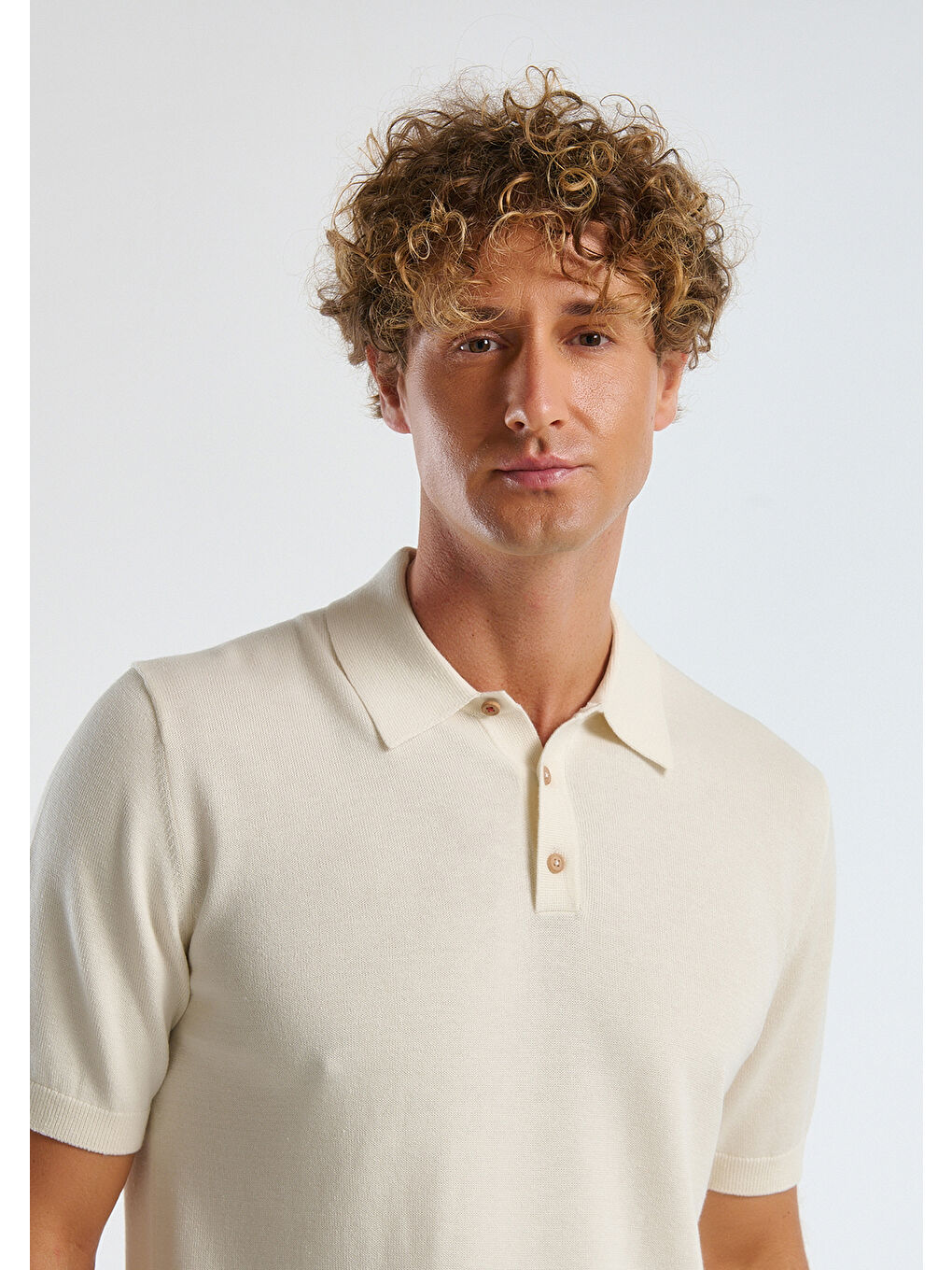 Ekru Erkek Krem Kenevir Karışımlı Regular Fit Triko Polo T-Shirt-1