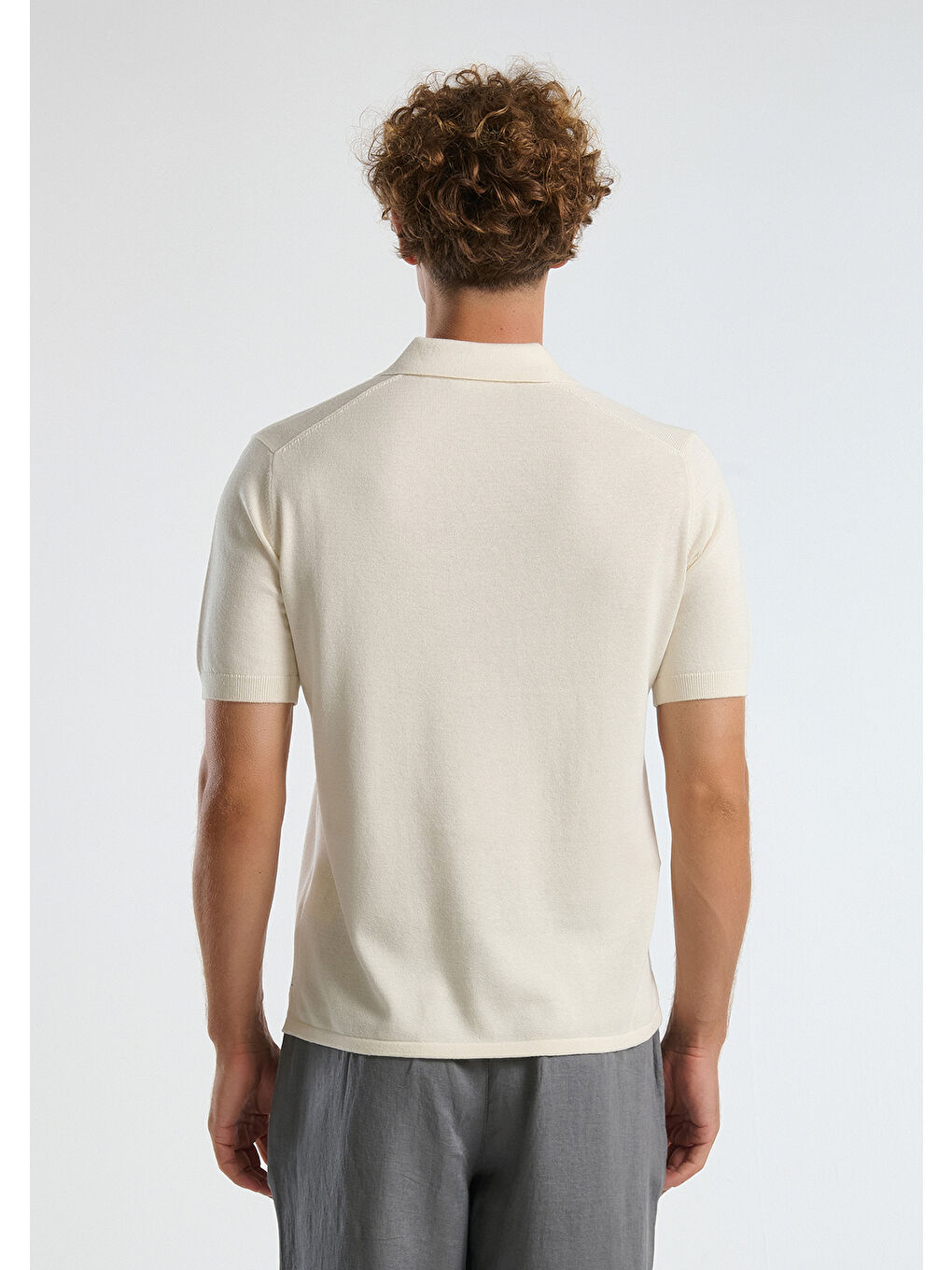 Ekru Erkek Krem Kenevir Karışımlı Regular Fit Triko Polo T-Shirt-2