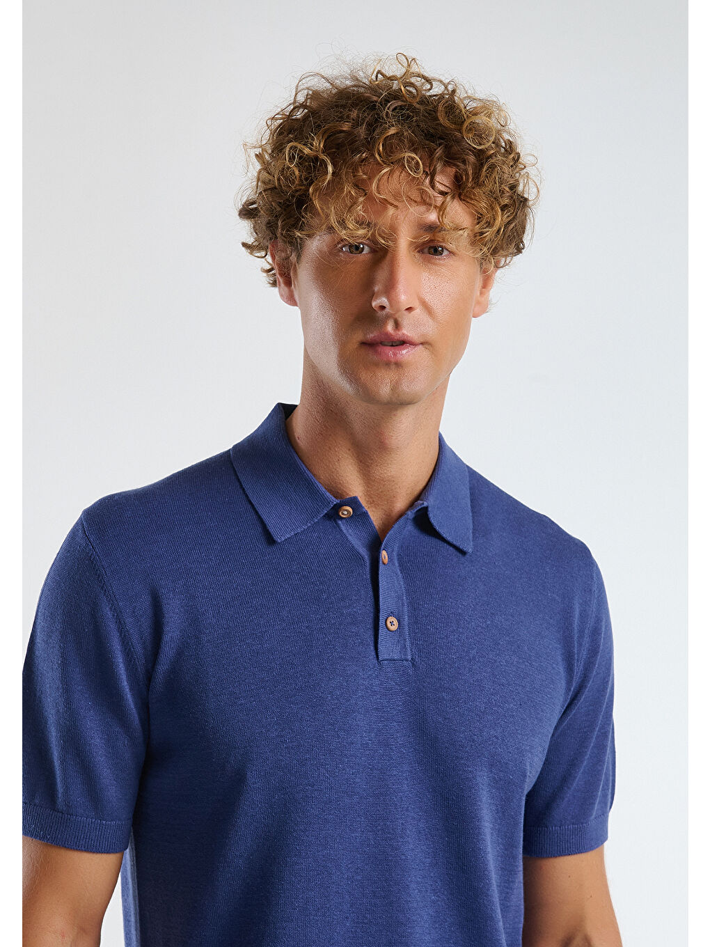 Erkek Lavanta Mavisi Kenevir Karışımlı Regular Fit Triko Polo T-Shirt-1