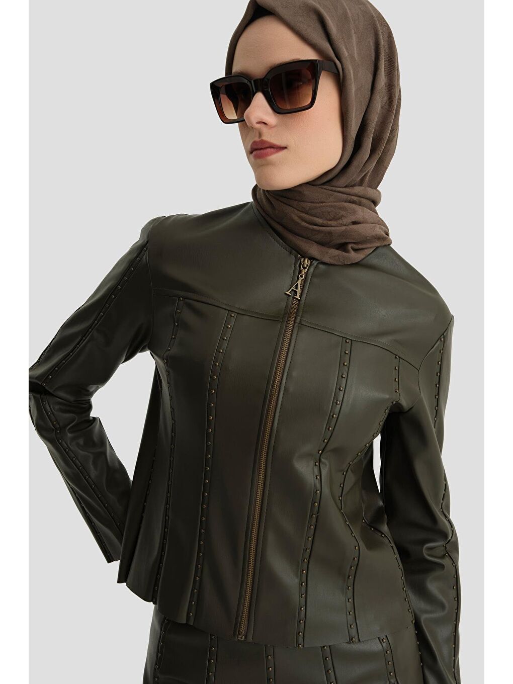 Trok Biyeli Deri Ceket 24K5716 Haki-1