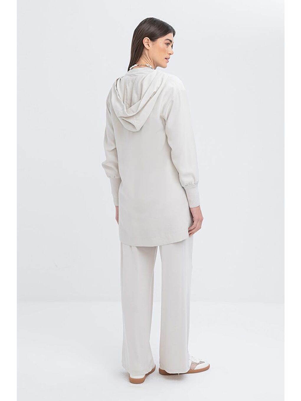 Bej Taş-Kolları Ribanalı Kapüşonlu Kap-2