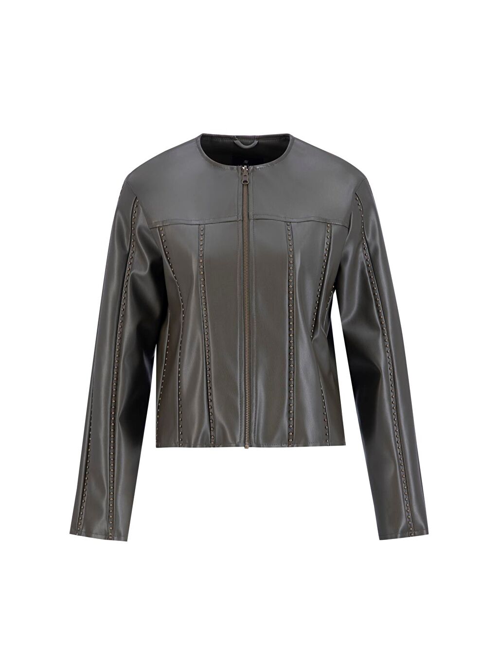 Trok Biyeli Deri Ceket 24K5716 Haki-4