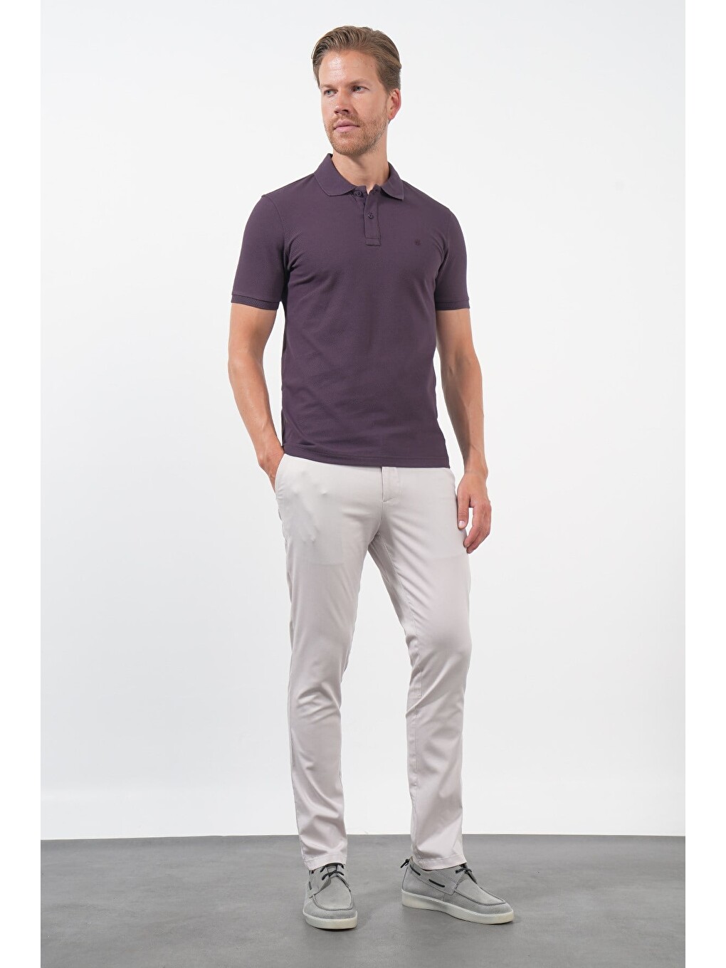 Mor Polo Yaka Pike Kısa Kol Slim Fit Pamuklu Hediye Kutulu Tişört 1011260169-1