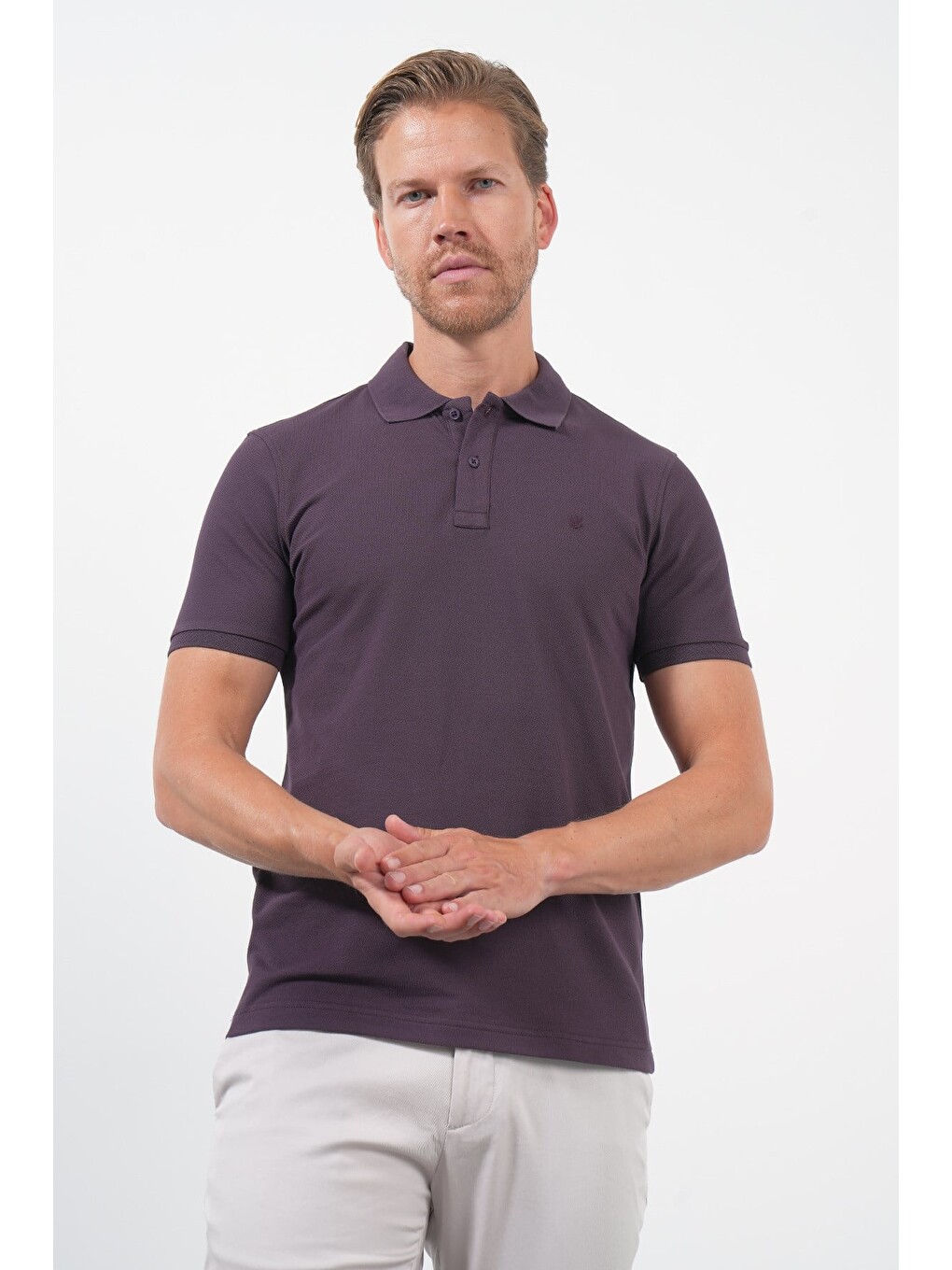 Mor Polo Yaka Pike Kısa Kol Slim Fit Pamuklu Hediye Kutulu Tişört 1011260169-2