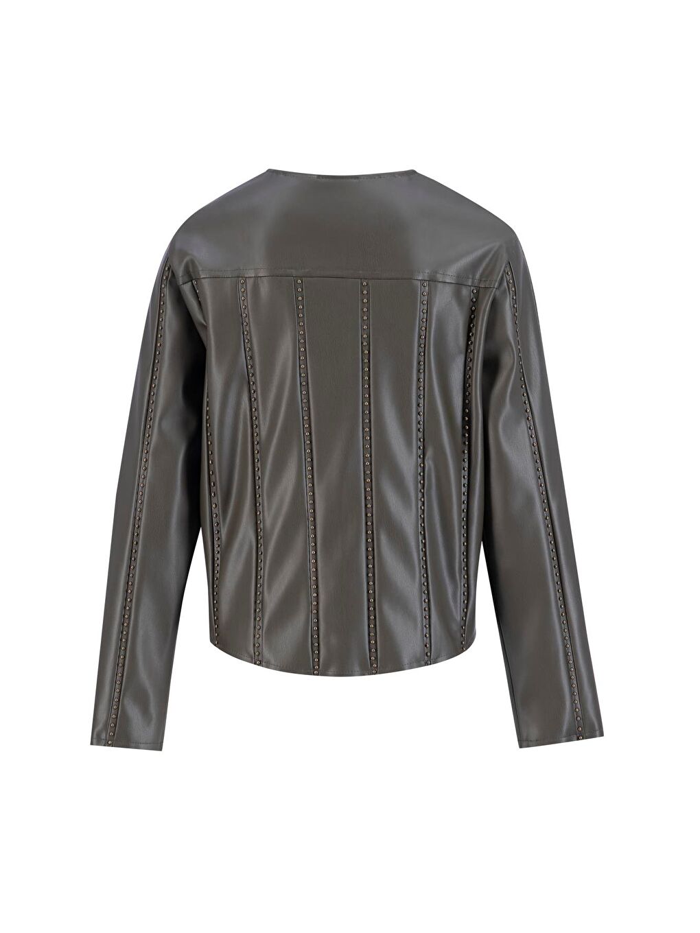 Trok Biyeli Deri Ceket 24K5716 Haki-5