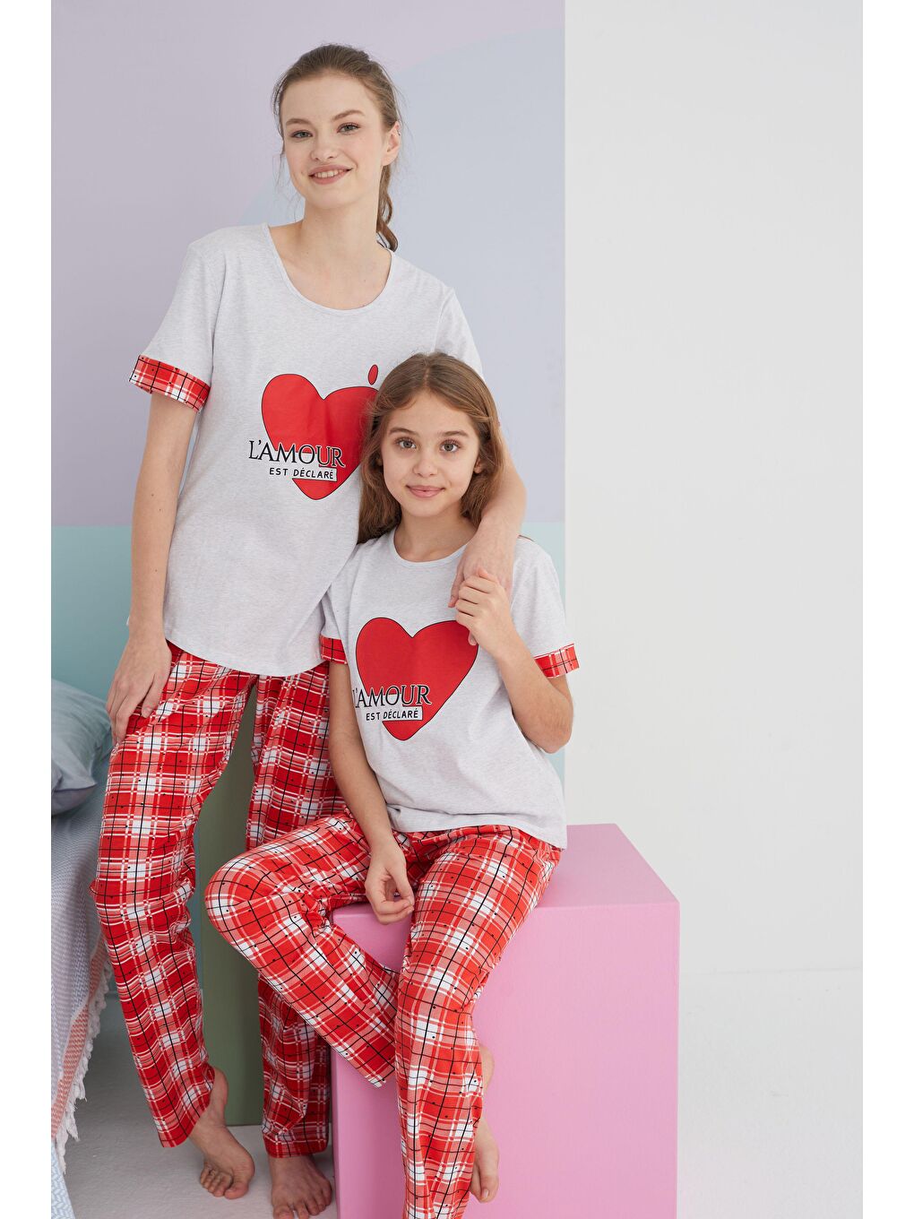 SİYAH İNCİ Gri Pamuklu Örme Pijama Takım - 1