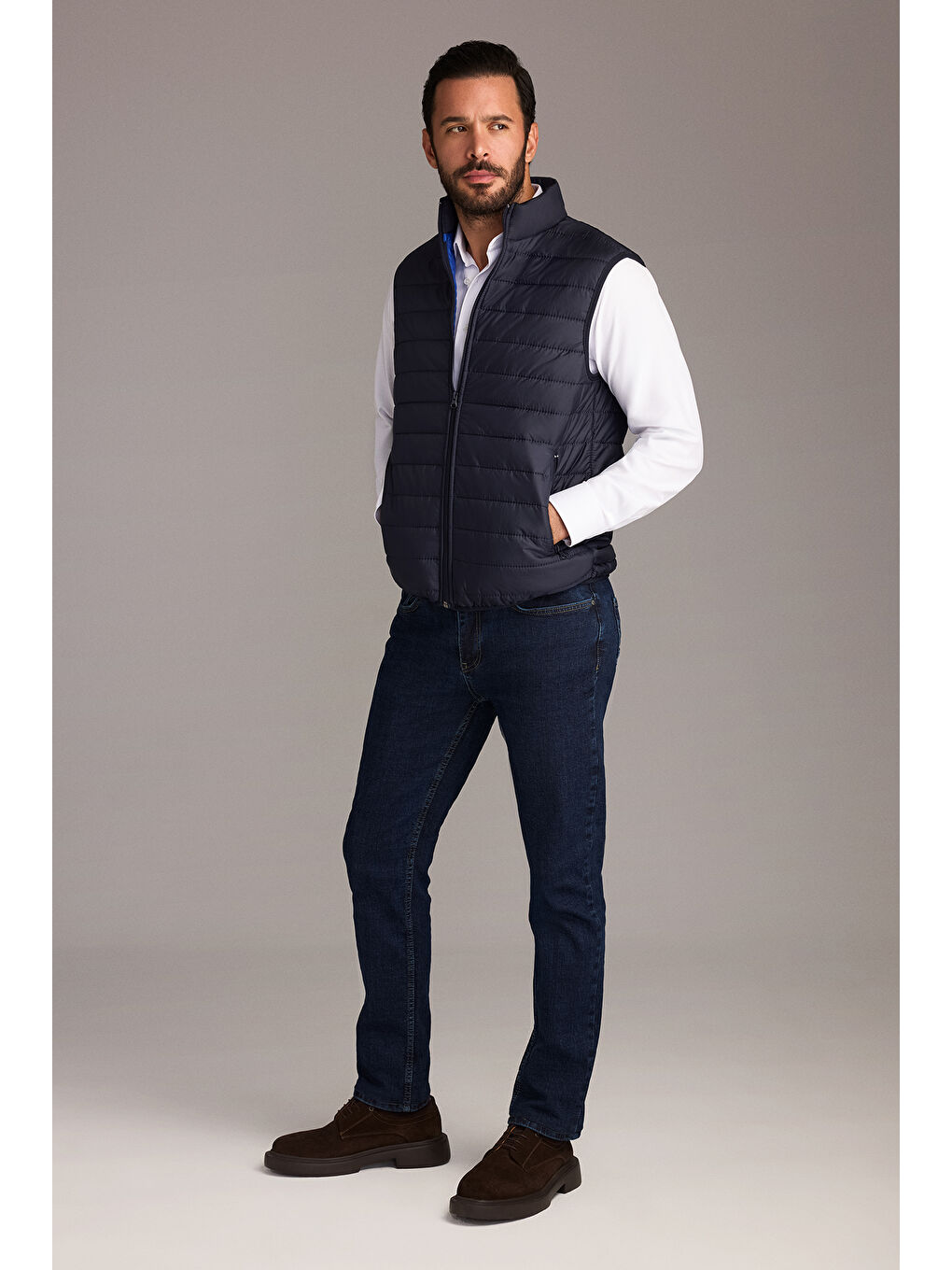 Lacivert Kapitone Spor Şişme Yelek