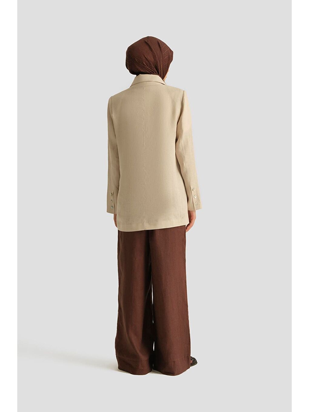 Ekru Kruvaze Keten Ceket 25Y5917 Taş-4