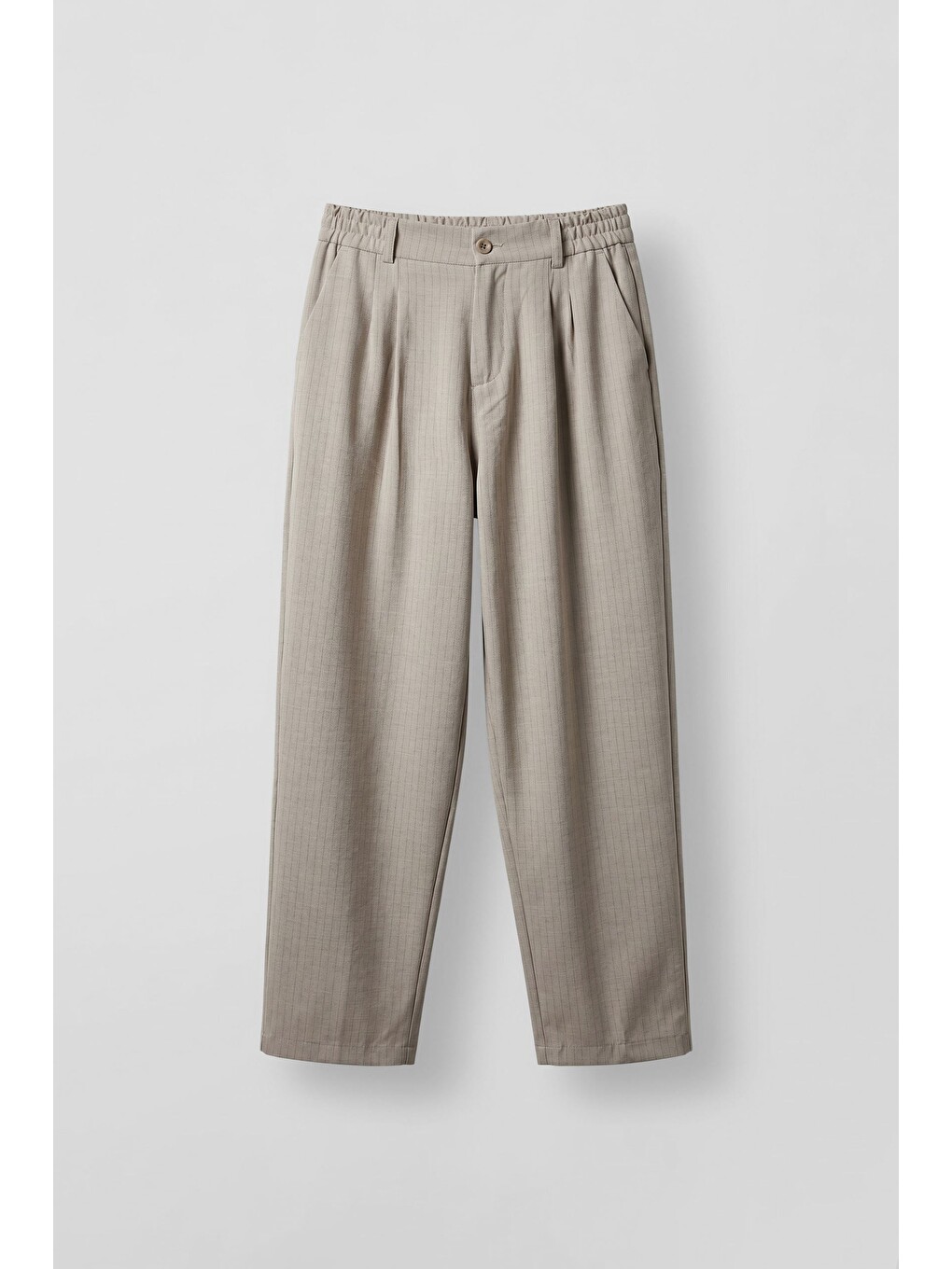 Bej Erkek Baggy Fit Çizgili Pamuklu Kumaş Pantolon Taş Rengi