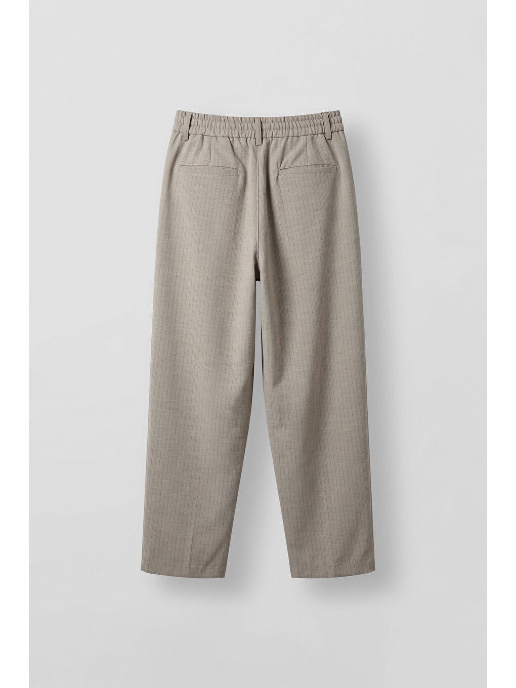 Bej Erkek Baggy Fit Çizgili Pamuklu Kumaş Pantolon Taş Rengi-1