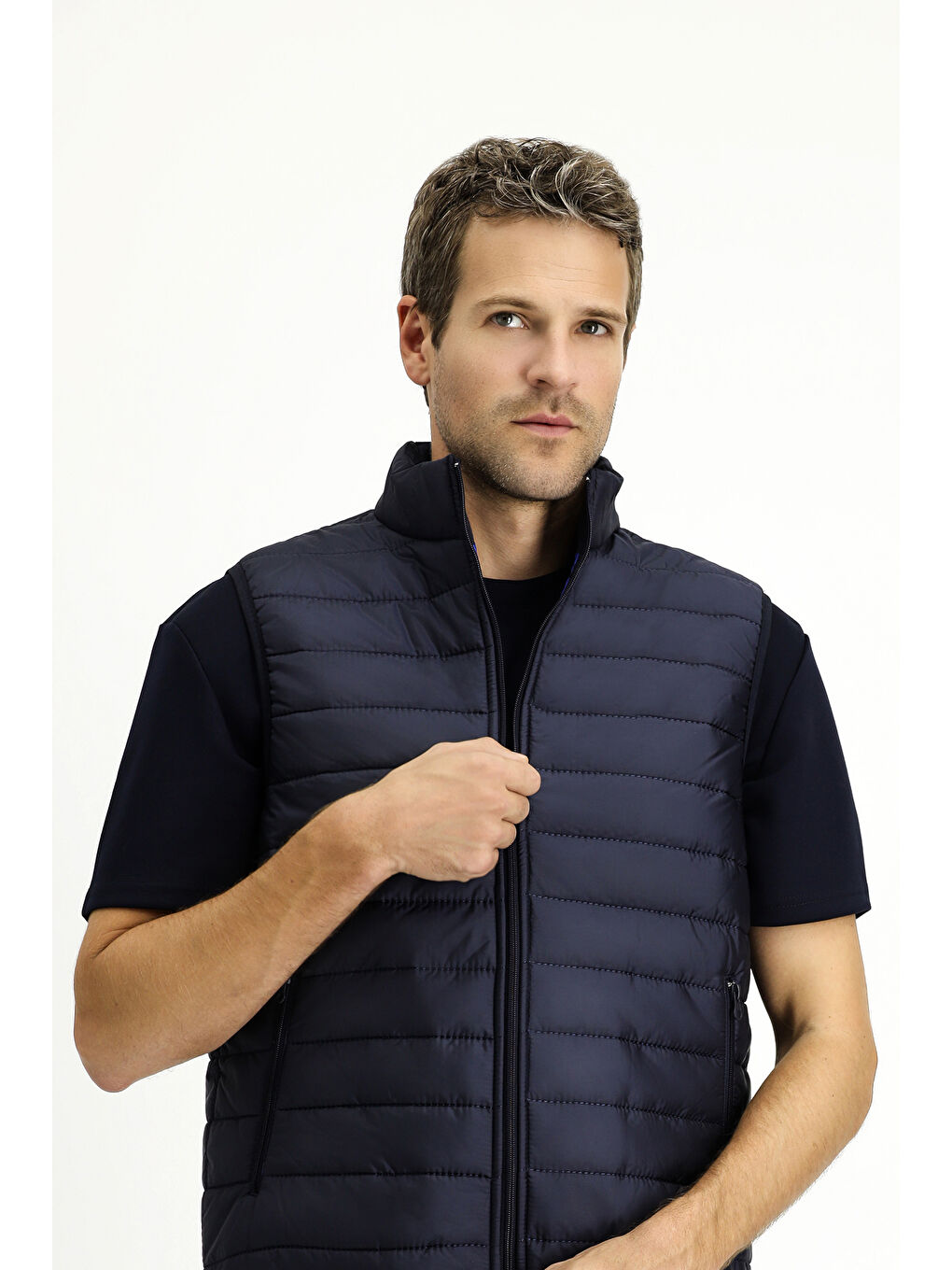 Lacivert Kapitone Spor Şişme Yelek-3