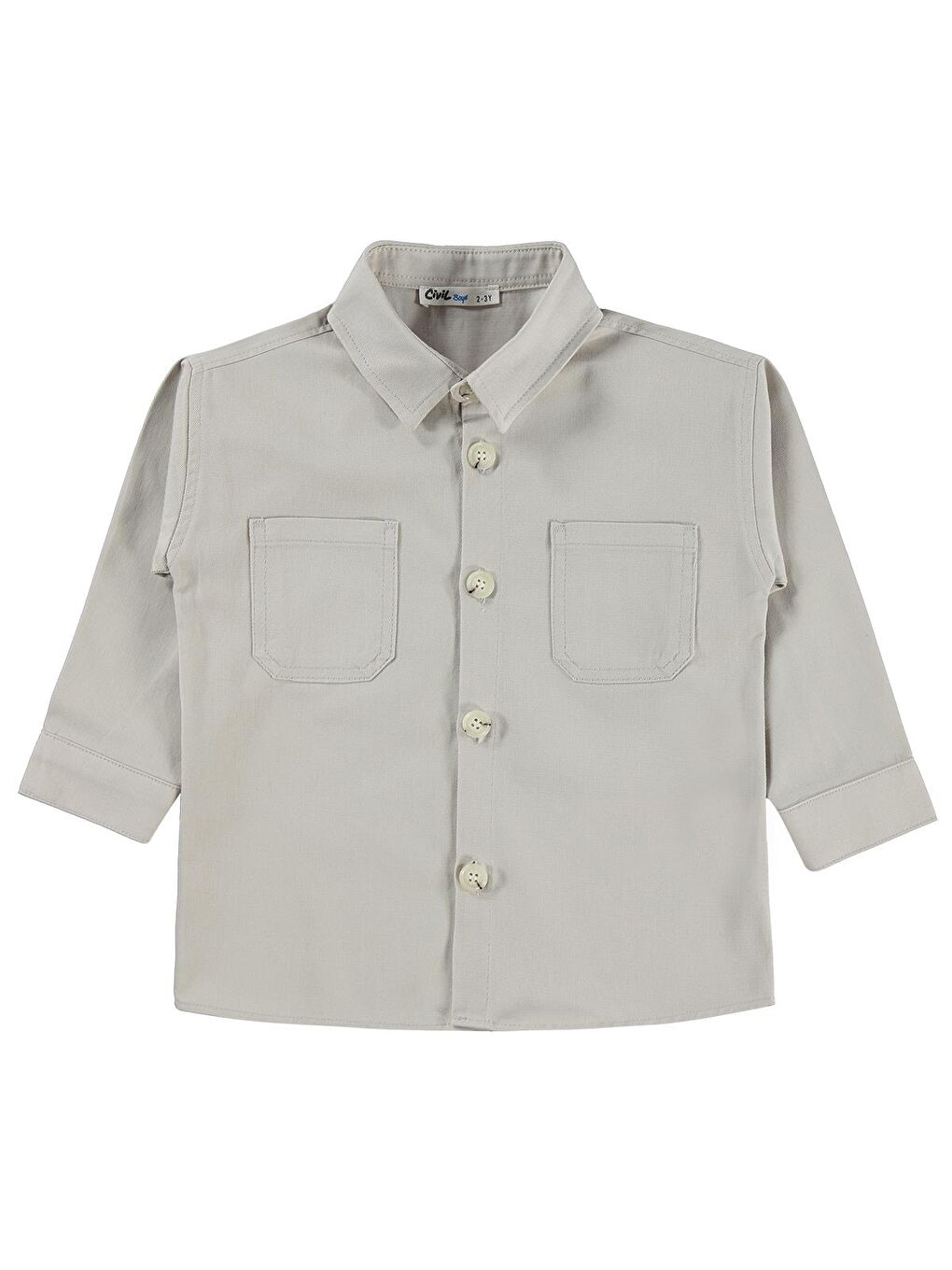 Bej Boys Çift Cepli Tişörtlü 2-5 Yaş Gömlek - Koyu Taş Rengi-3
