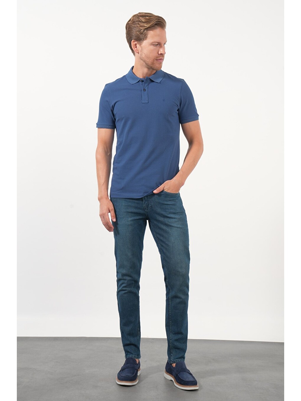 İndigo Polo Yaka Pike Kısa Kol Slim Fit Pamuklu Hediye Kutulu Tişört 1011260169-1
