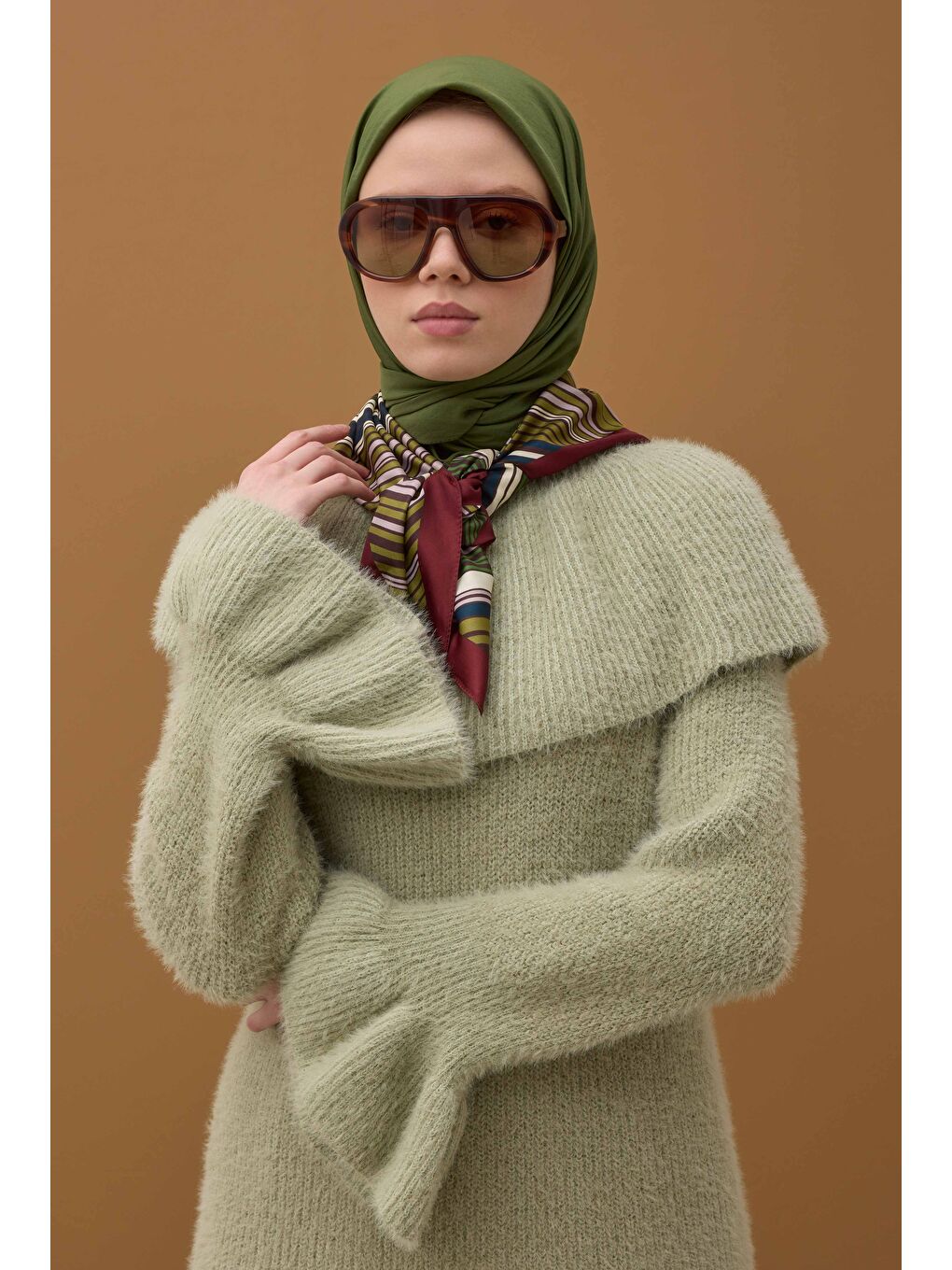 Yeşil Soft Kraş Eşarp Selvi-2