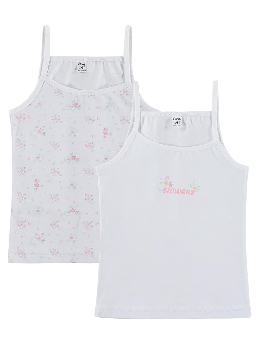 Beyaz Girls Flowers 2-10 Yaş Kız Çocuk 2'li Atlet - Standart