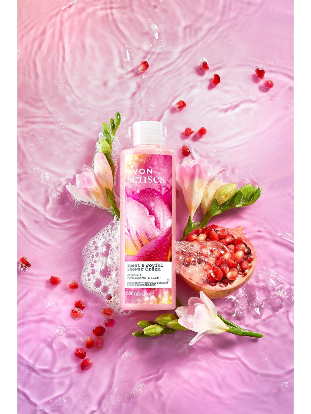 AVON Renksiz Senses Sweat & Joyful Frezya ve Nar Kokulu Krem Duş Jeli 500 Ml. - 2