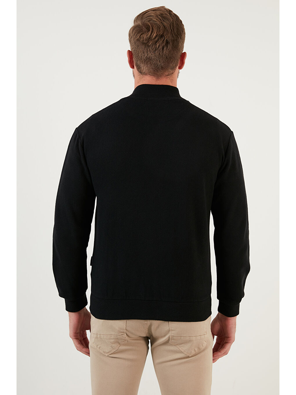 Siyah Pamuklu Regular Fit Fermuarlı Dik Yaka Hırka 4562103W4-5