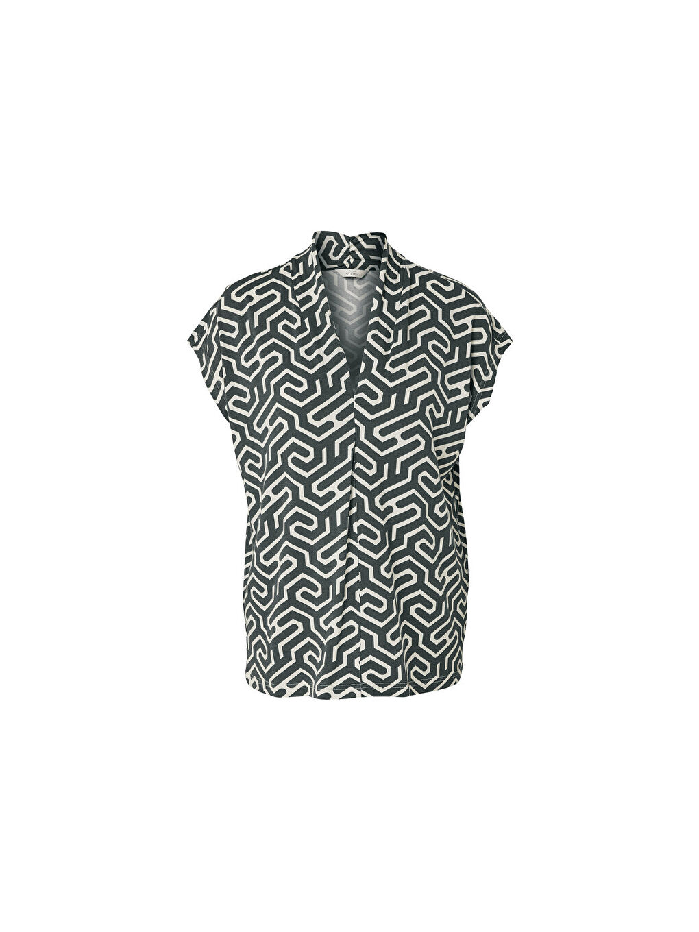 Siyah Kadın Bluz, V Yaka, Kısa Kollu-2