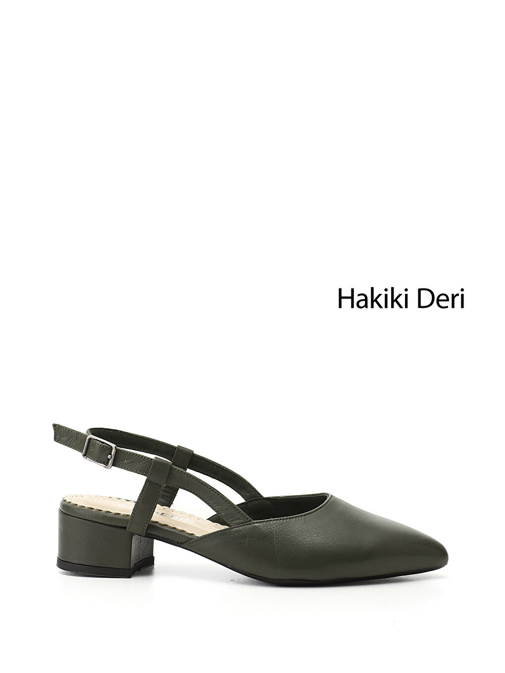 Kadın HAKİ-YEŞİL Kalın Topuklu Arkası Açık Hakiki Deri Ayakkabı