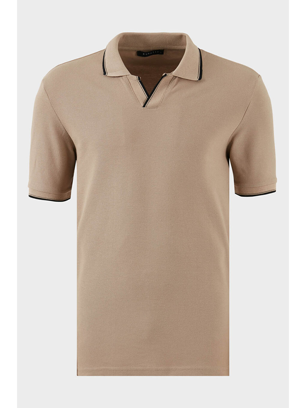 Bej Pamuklu Regular Fit Şerit Detaylı Polo Yaka %100 Pamuk Tişört 5902964
