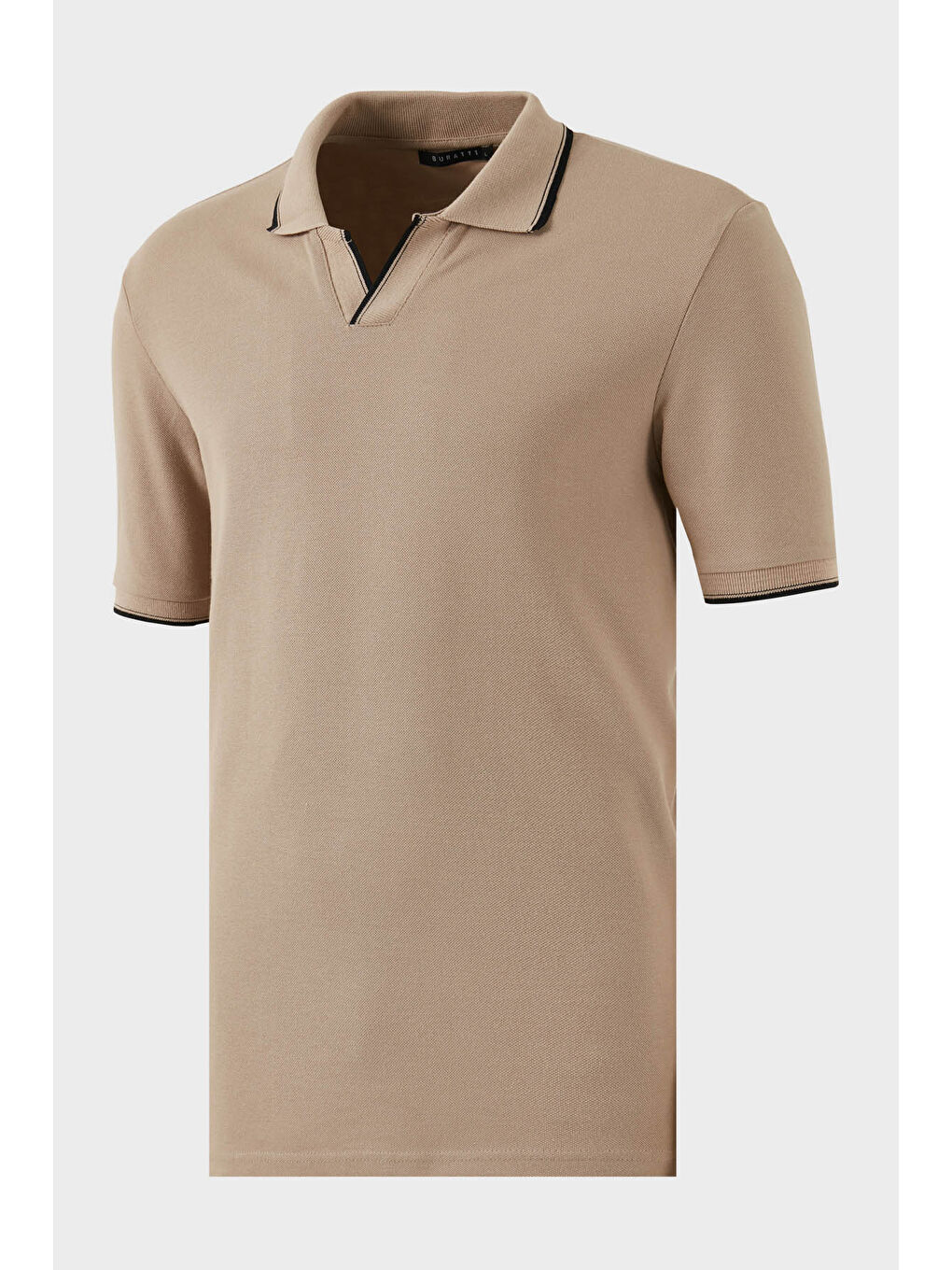 Bej Pamuklu Regular Fit Şerit Detaylı Polo Yaka %100 Pamuk Tişört 5902964-1