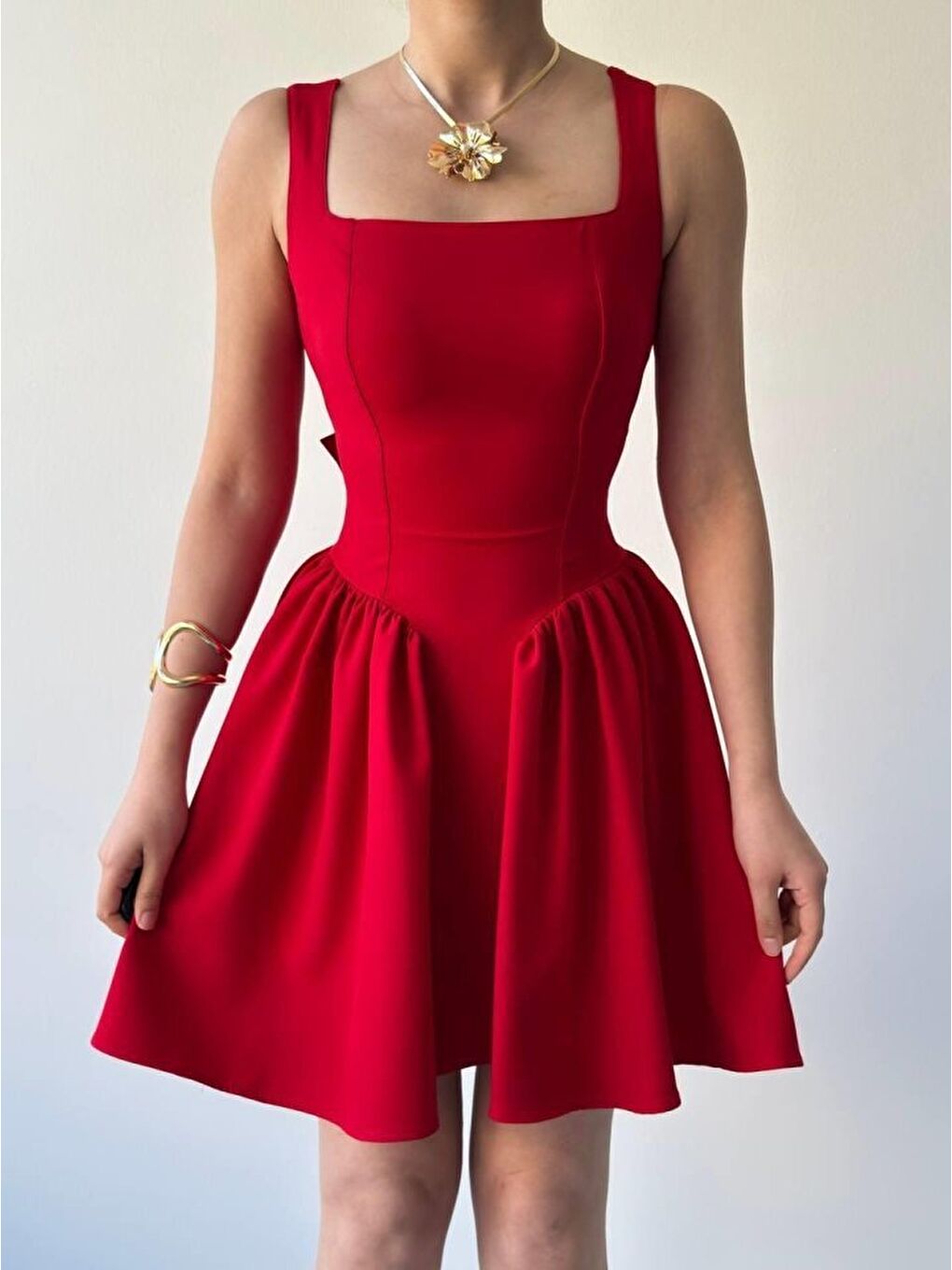 Sarı Dreas Fiyon Detaylı Elbise-1