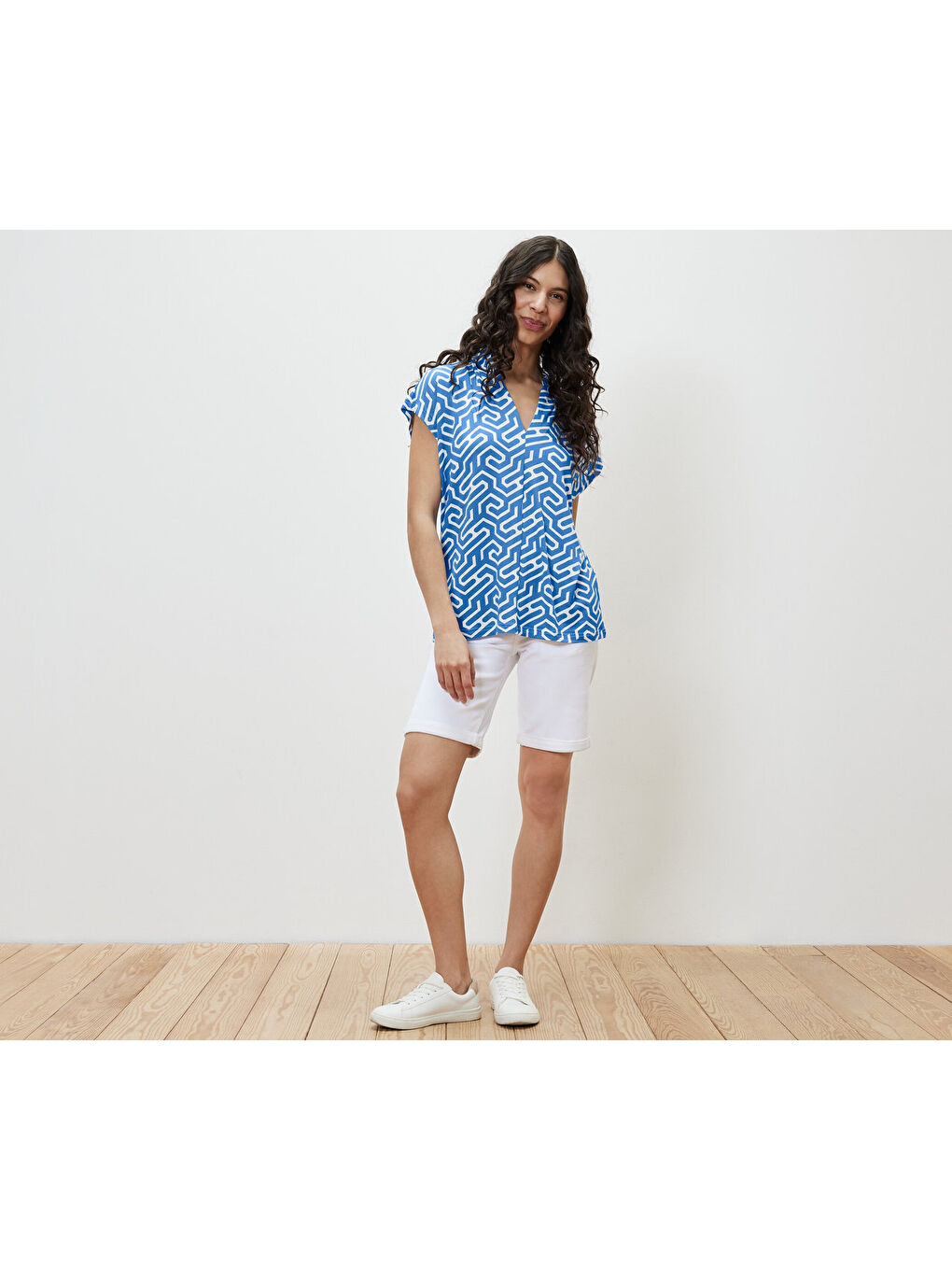 Kadın Bluz, V Yaka, Mavi