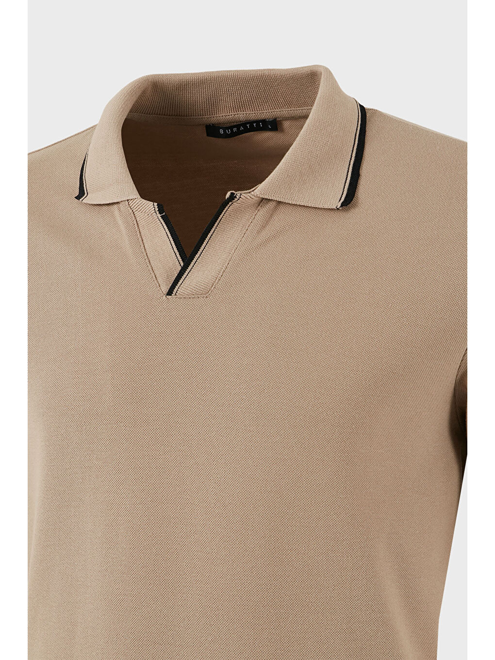 Bej Pamuklu Regular Fit Şerit Detaylı Polo Yaka %100 Pamuk Tişört 5902964-2