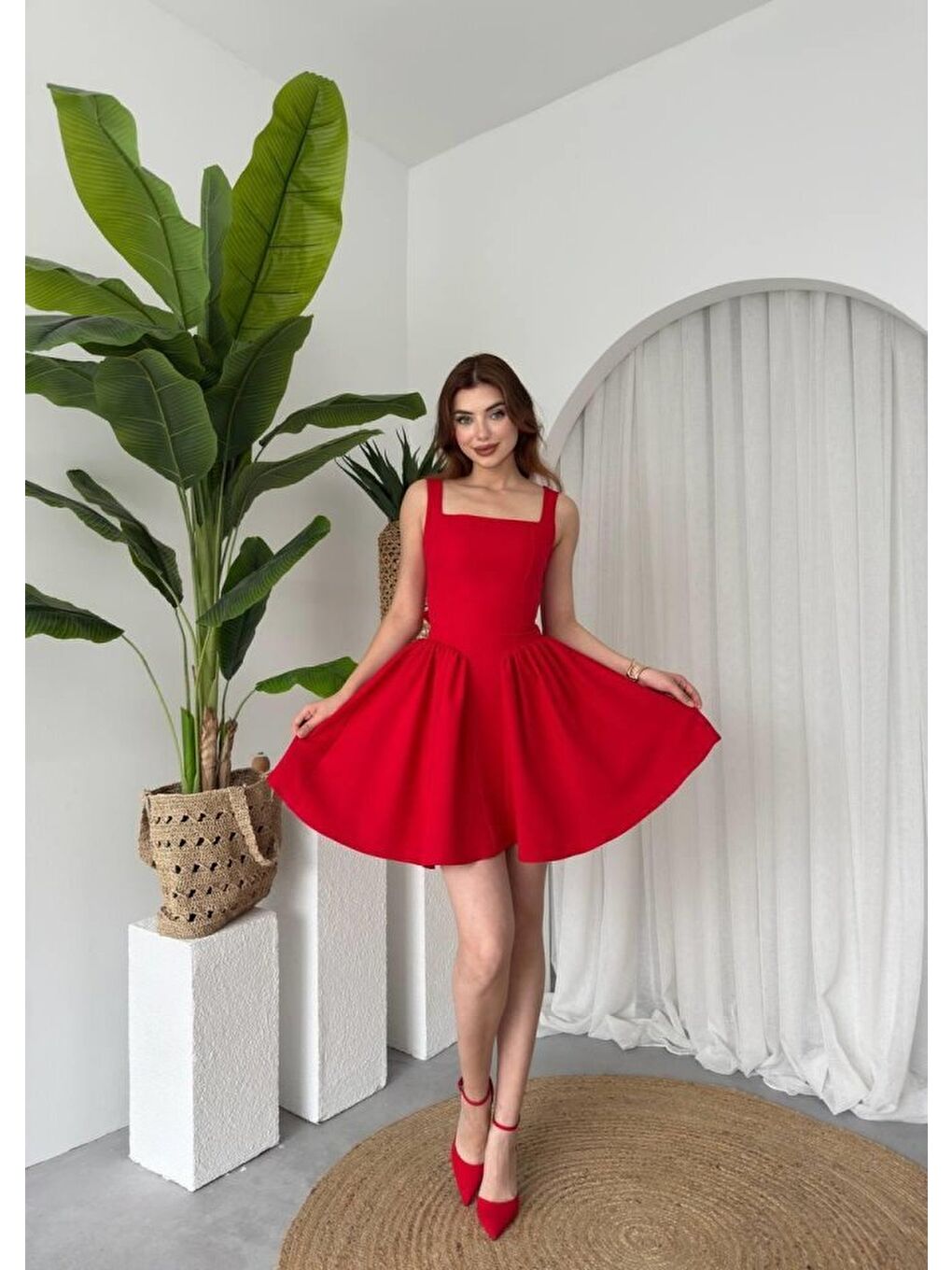 Sarı Dreas Fiyon Detaylı Elbise-2