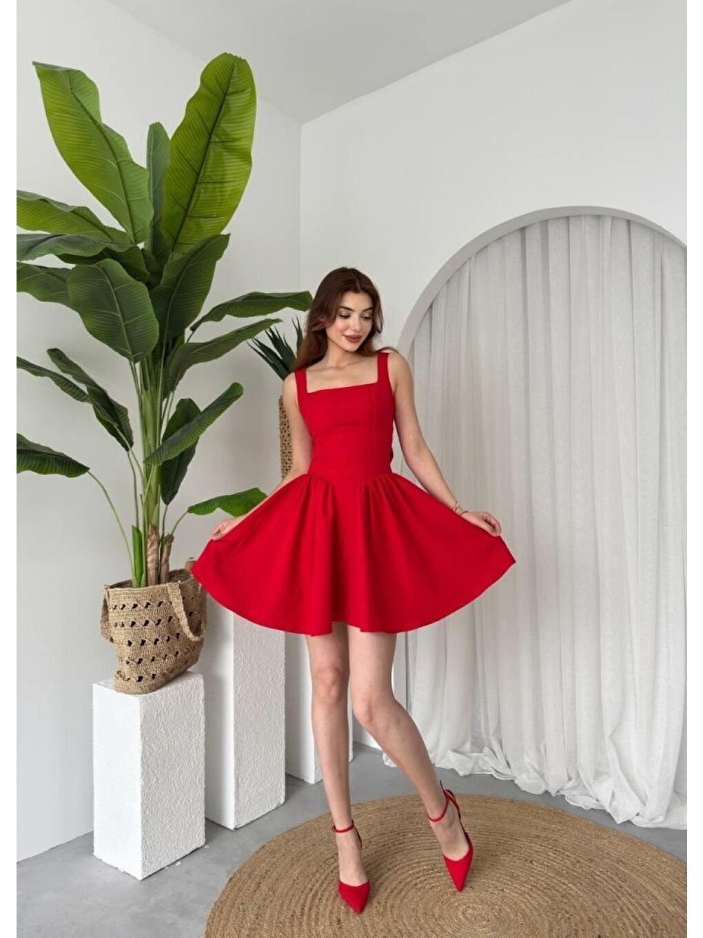 Sarı Dreas Fiyon Detaylı Elbise-4