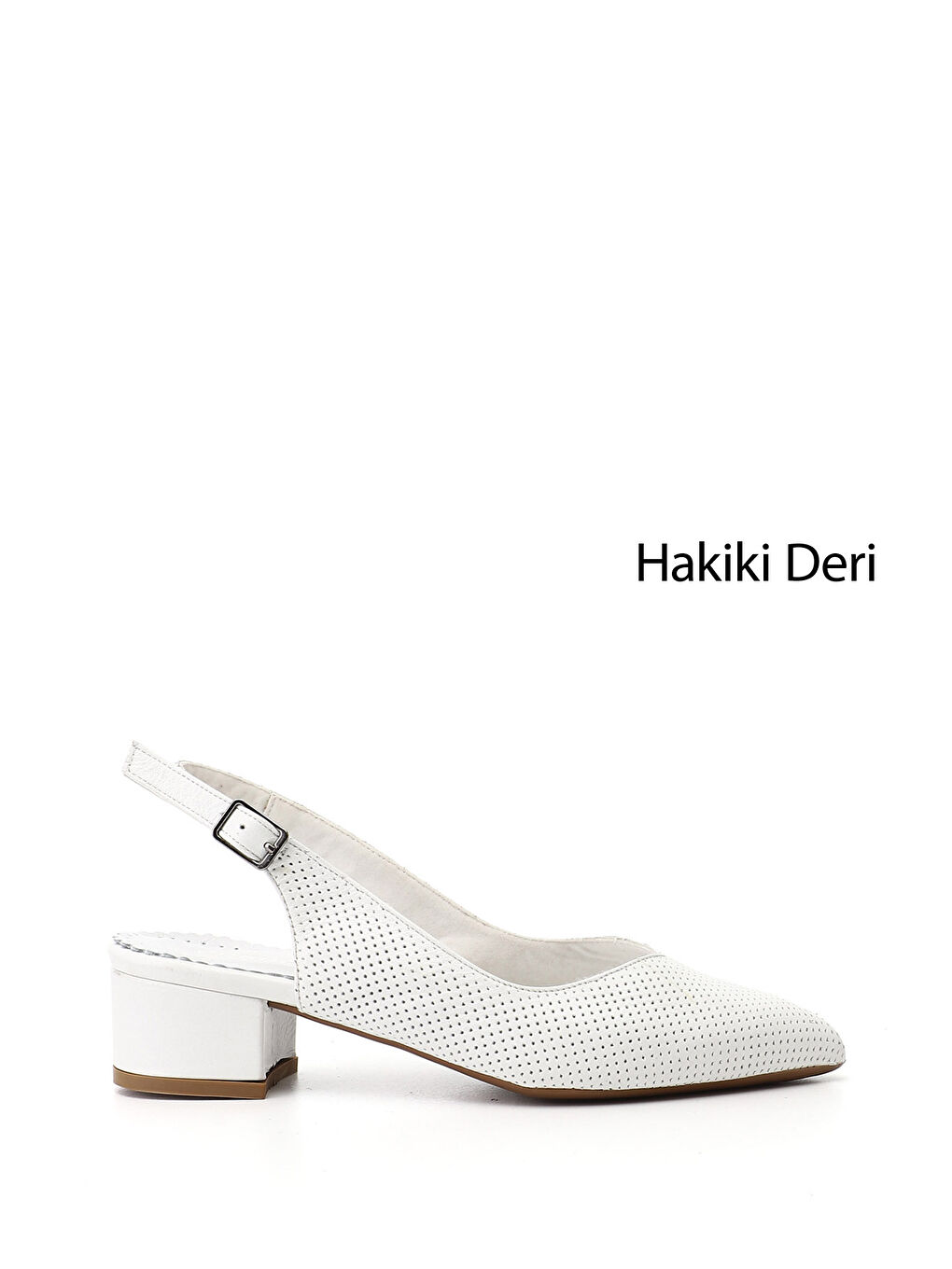 Beyaz Kadın CANLI BEYAZ Kalın Topuklu Arkası Açık Hakiki Deri Ayakkabı