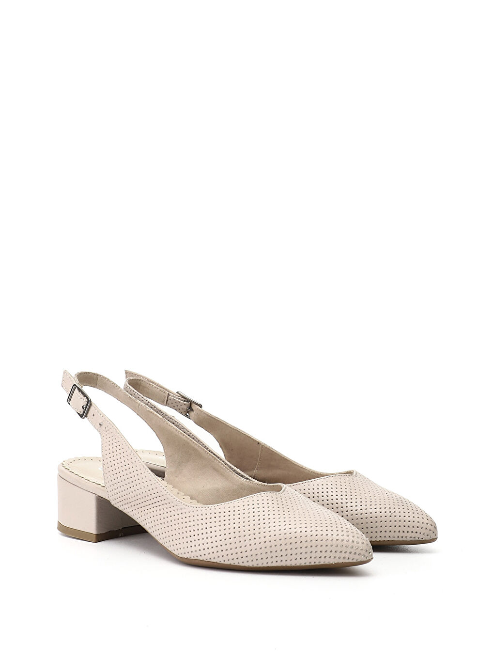 Bej Kadın YENİ BEJ Kalın Topuklu Arkası Açık Hakiki Deri Ayakkabı-1