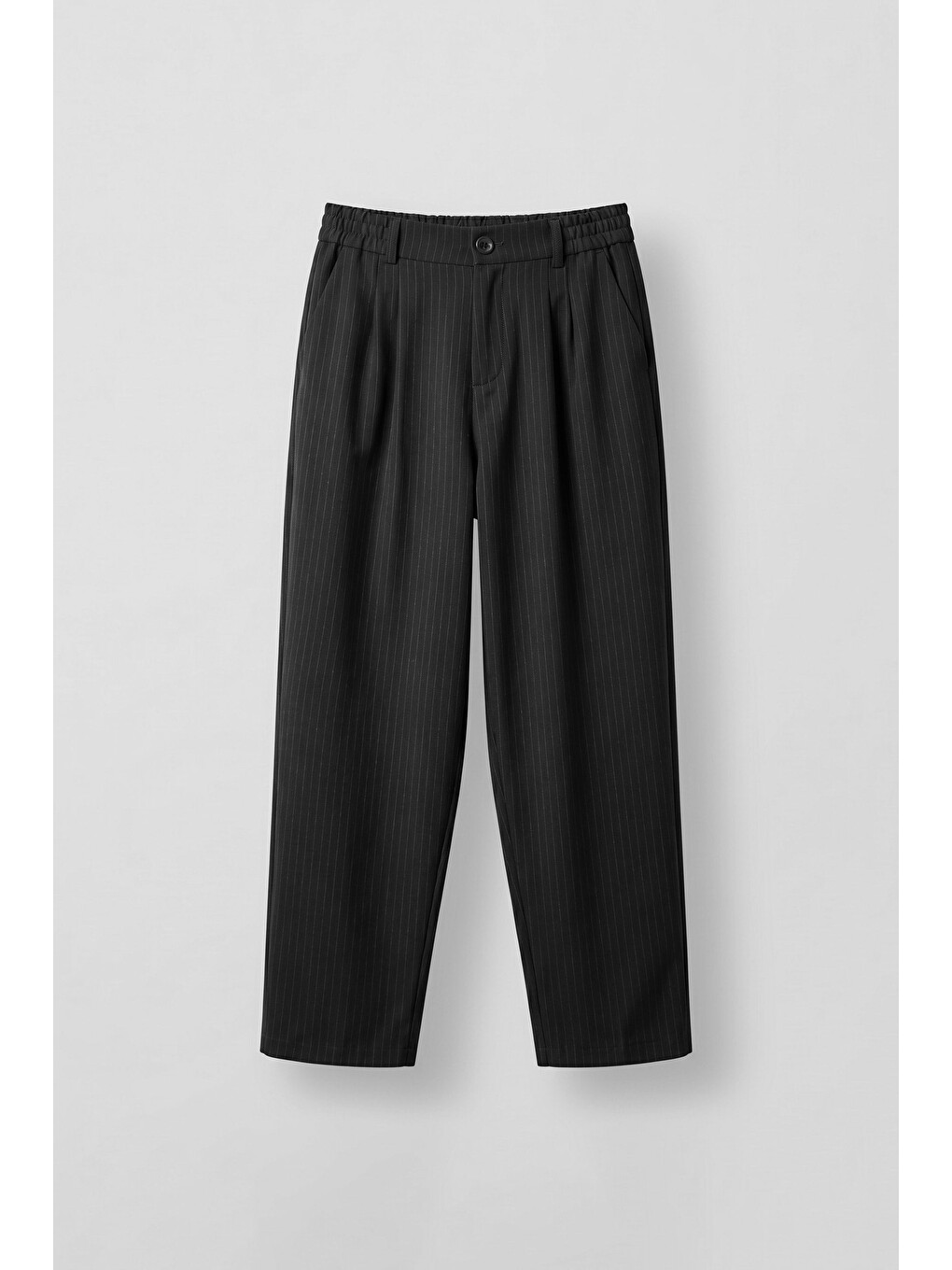Erkek Baggy Fit Çizgili Pamuklu Kumaş Pantolon Siyah