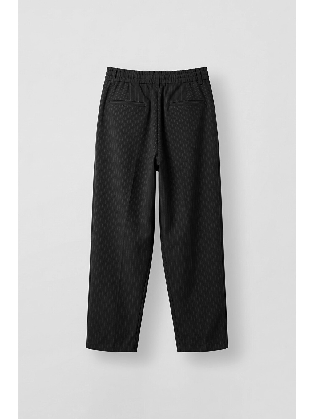 Erkek Baggy Fit Çizgili Pamuklu Kumaş Pantolon Siyah-1