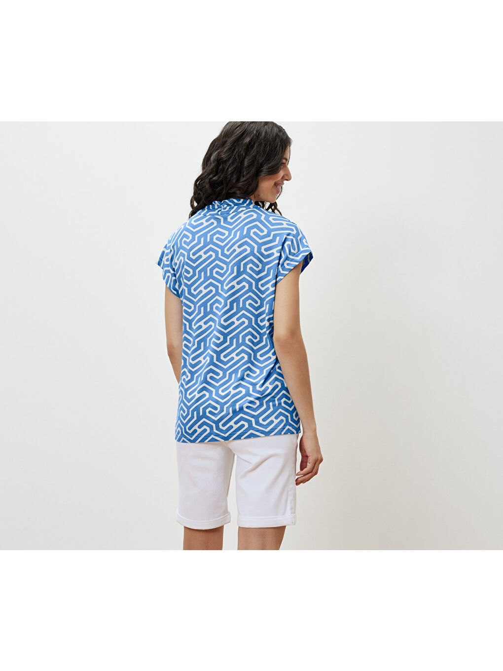 Kadın Bluz, V Yaka, Mavi-1