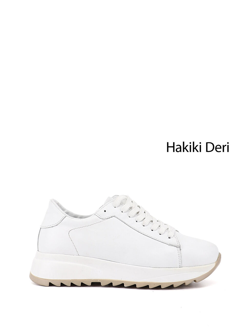 Beyaz Kadın CANLI BEYAZ Bağcıklı Dolgu Taban Hakiki Deri Sneaker