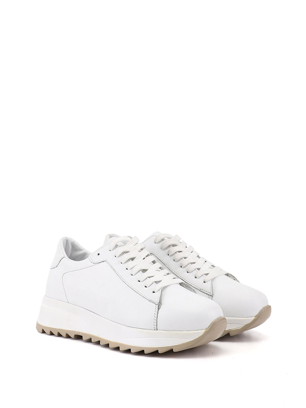 Beyaz Kadın CANLI BEYAZ Bağcıklı Dolgu Taban Hakiki Deri Sneaker-1