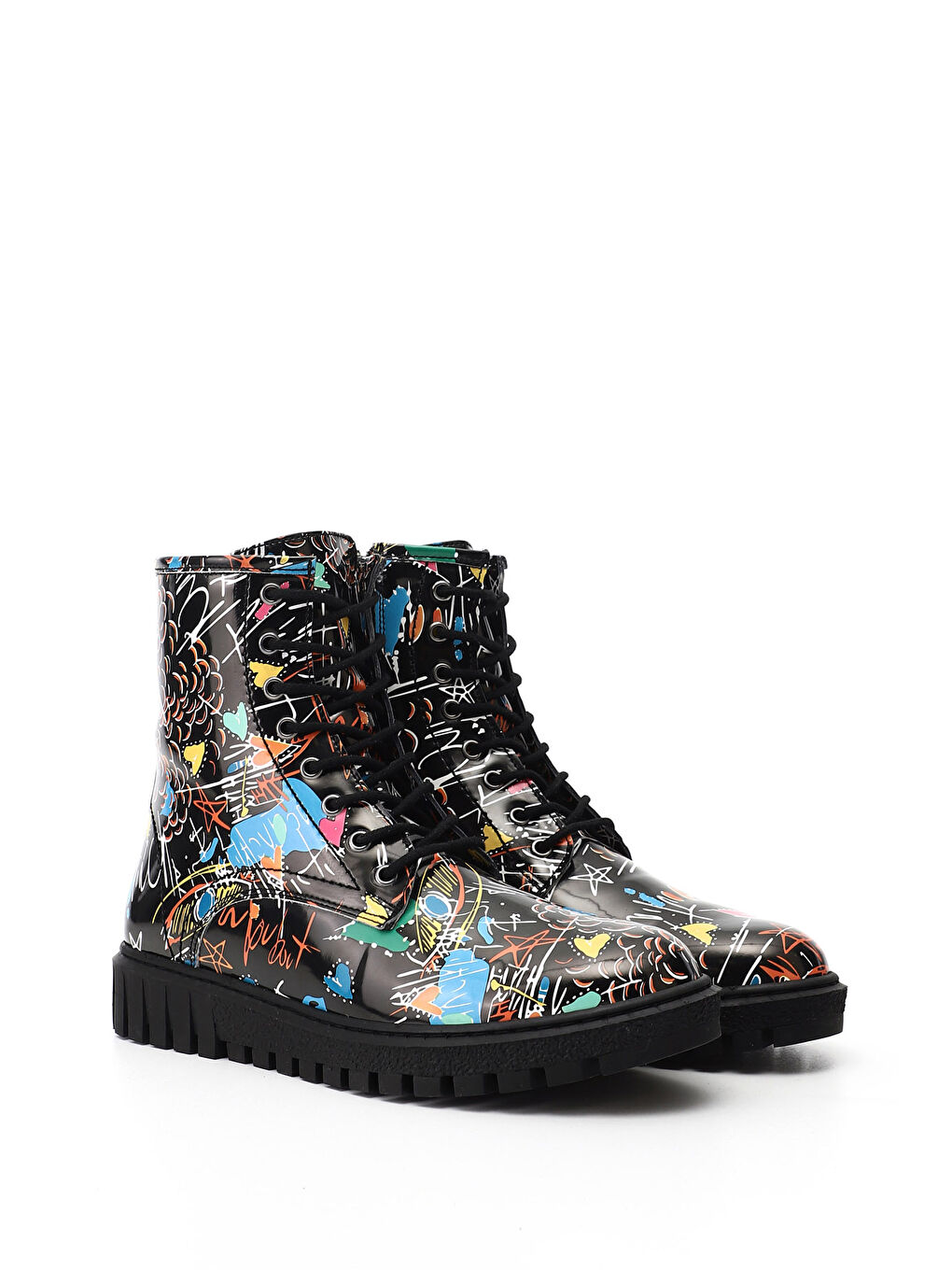 Siyah Kadın VİZON Fermuarlı Kauçuk Taban Postal Bot-1